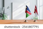 FLAGS OF NAMIBIA AND NEPAL ON TABLE