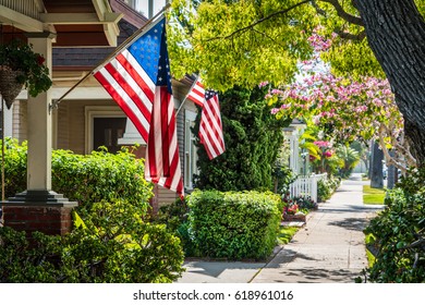 Flags On A Southern California Street.