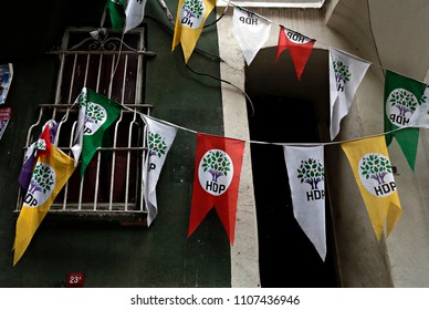 Flags Of A Peoples' Democratic Party (HDP) Hang On From Balconies In Istanbul, Turkey On May 29, 2015.