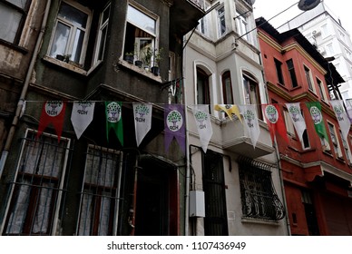 Flags Of A Peoples' Democratic Party (HDP) Hang On From Balconies In Istanbul, Turkey On May 29, 2015.