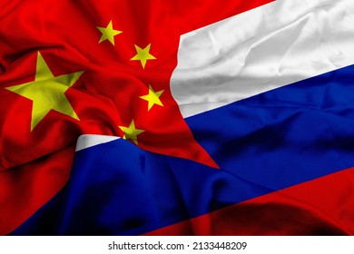 Flags Of The Peoples Republic Of China PRC And Russian Federation. Concept Friendly Relations.