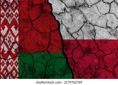 Flags Of Poland And Belarus. Political Confrontation