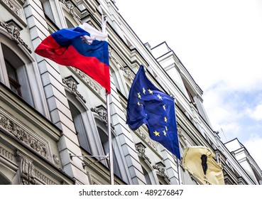 Flags Of Russia And European Union