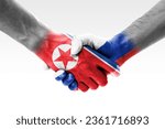Flags of Russia and North Kores, allies and friendly countries, unity, togetherness
