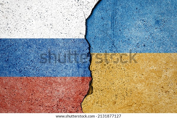 Flags of Russia and Ukraine. No war. Peace.\
Relationship between Ukraine and\
Russia