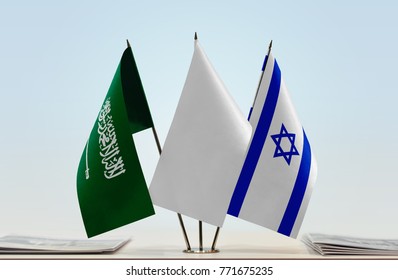 Flags Of Saudi Arabia And Israel With A White Flag In The Middle