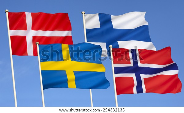 スカンジナビア国旗 デンマーク フィンランド スウェーデン ノルウェー の写真素材 今すぐ編集