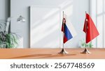 FLAGS OF SLOVAKIA AND TURKEY ON TABLE