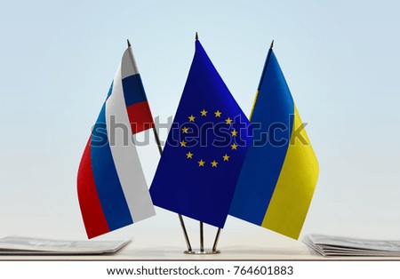 Flags of Slovenia European Union and Ukraine