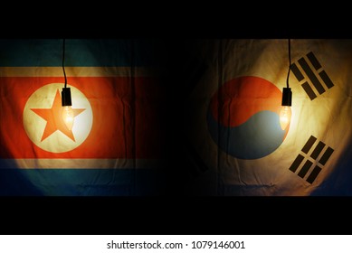 Flags Of South And North Korea