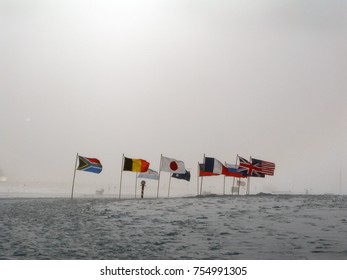 Flags At The South Pole, Antarctica.