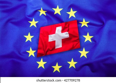 Flags Of The Switzerland And The European Union. 