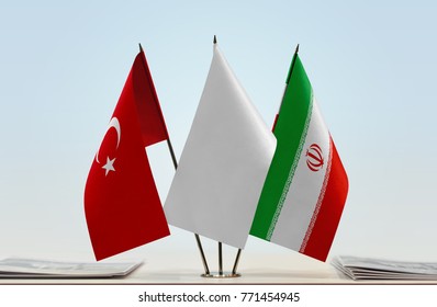 Flags Of Turkey And Iran With A White Flag In The Middle