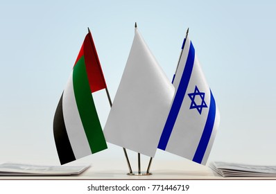 Flags Of UAE And Israel With A White Flag In The Middle