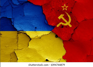 Flags Of Ukraine And Soviet Union