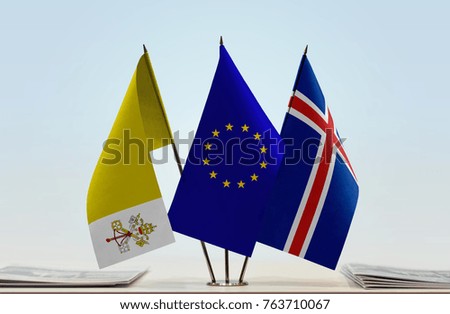 Flags of Vatican City European Union and Iceland