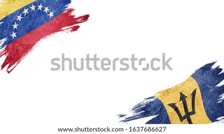 Flags of Venezuela and Barbados on white background
