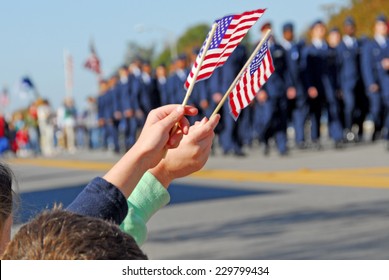 Flags at Veteran's Day Parade - Shutterstock ID 229799434