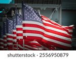 Flags waiving at the USS Missouri