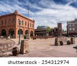 Flagstaff main square with pueblo house in Arizona