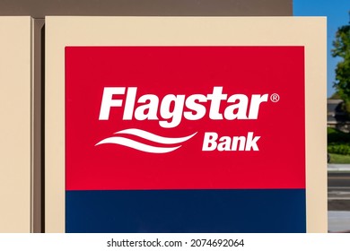 Flagstar Bank Sign On Signpost Near Flagstar Bank Home Loan Center Office - Palo Alto, California, USA - 2021