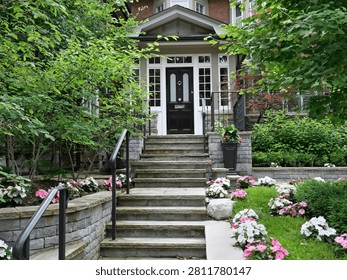 Flagstone steps leading to front door of house