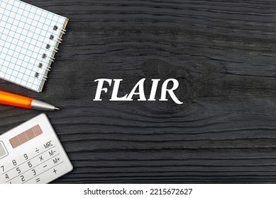 FLAIR - Word (text) On A Dark Wooden Background, Notepad. Business Concept (copy Space).