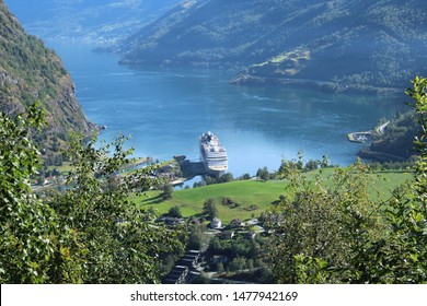 Flam, Norway On 24.07.2019: World Famous Village Of Flåm At The End Of Aurlandsfjord In Norway