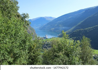 Flam, Norway On 24.07.2019: World Famous Village Of Flåm At The End Of Aurlandsfjord In Norway