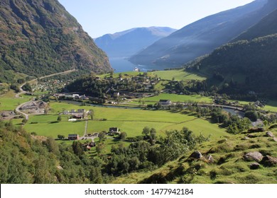 Flam, Norway On 24.07.2019: World Famous Village Of Flåm At The End Of Aurlandsfjord In Norway