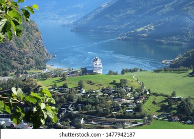 Flam, Norway On 24.07.2019: World Famous Village Of Flåm At The End Of Aurlandsfjord In Norway