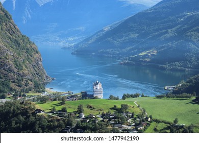 Flam, Norway On 24.07.2019: World Famous Village Of Flåm At The End Of Aurlandsfjord In Norway