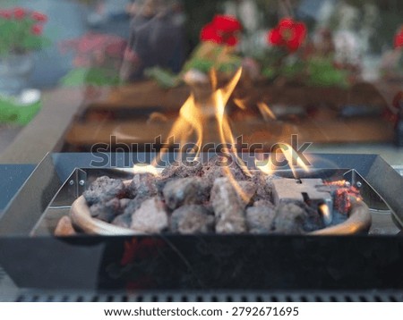 flame in fire pit with lave rocks