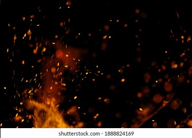 flame fire with sparks on black background - Shutterstock ID 1888824169