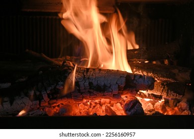 flame in a fireplace close up