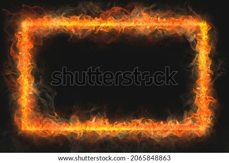 Flame frame, rectangle shape, realistic burning fire