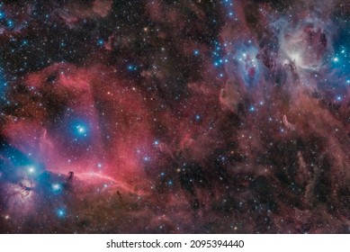 Flame, Horsehead, Running Man and Orion Nebula in the Orion constellation