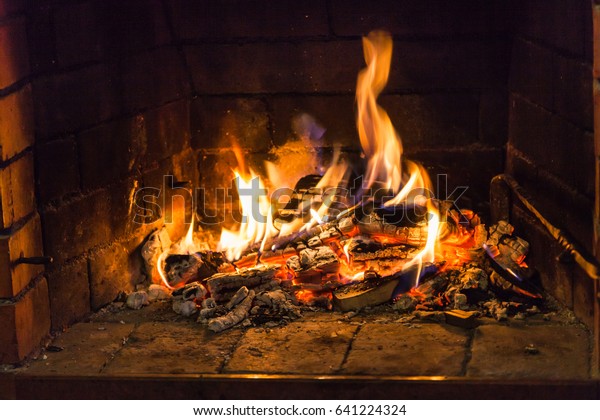 Flame On Woods Fireplace Country Cottage Stock Photo Edit Now