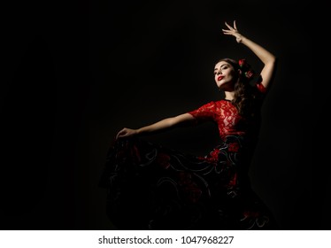 bailarina flamenca sobre un fondo oscuro. espacio libre para el texto