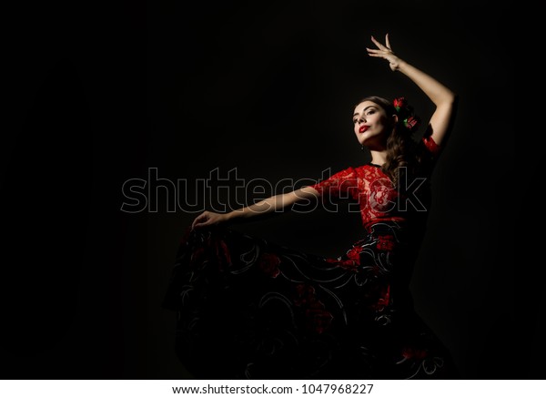 flamenco dancer on a dark background. free space for\
your text