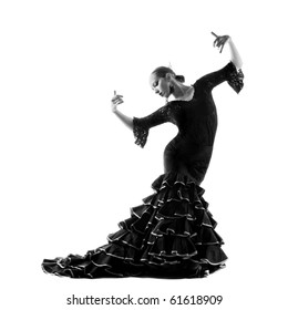 Flamenco Dancer Silhouette Over White Background