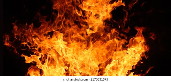 Flames burning on black background
