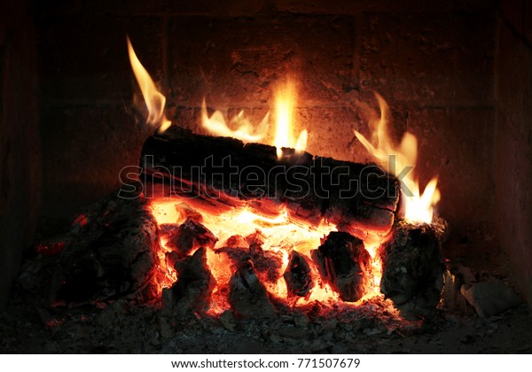 Flames Burning Woods Fireplace Close View Stock Photo Edit Now