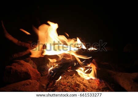 Flames of a camp fire in the night, outback, Lake Argyle, Australia. Imagine de stoc © 