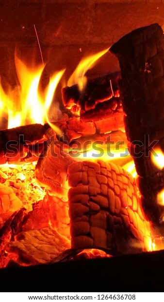 Flames During Summer Brick Firepit Stock Photo Edit Now 1264636708