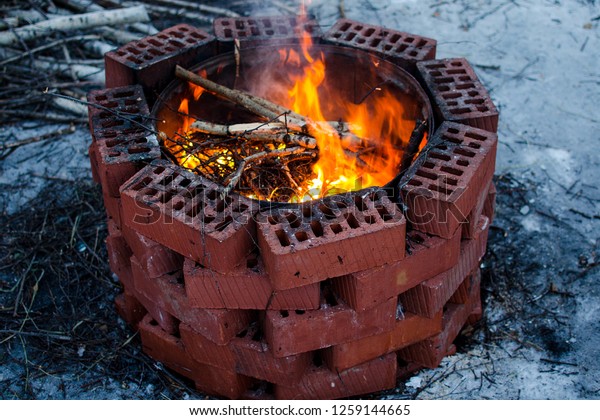 Flames Fire Fire Pit Out Brick Stock Photo Edit Now 1259144665