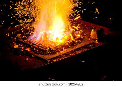 Flames of fire in the smithy