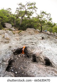 Flames in Mount Chimaera - Ancient source of never ending fire from natural gas in the rocks near Olympos, Turkey
