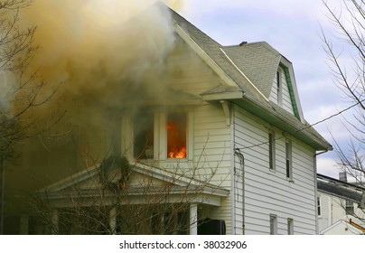 Flames And Smoke Of A Bad House Fire