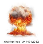 Flames and smoke. Fiery explosion with smoke isolated on transparent background, PNG